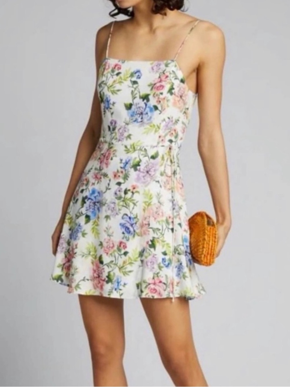 Alice + Olivia White Floral Spaghetti-Strap Mini Dress